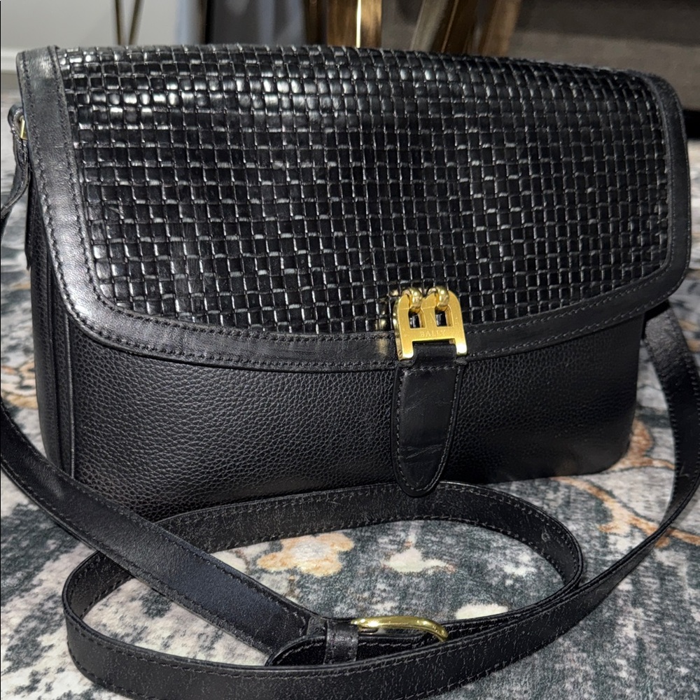Bally Black Woven Leather Crossbody Bag EUC